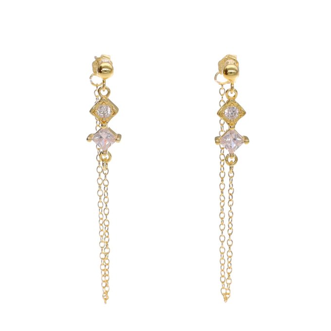 BOUCLE D'OREILLES 2 ZIRCONIUM CHAINE OR