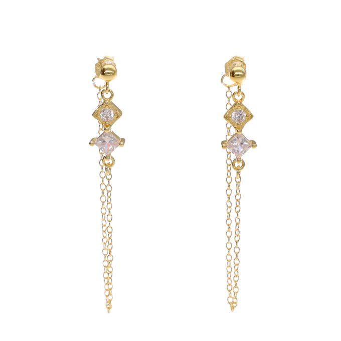 BOUCLE D'OREILLES 2 ZIRCONIUM CHAINE