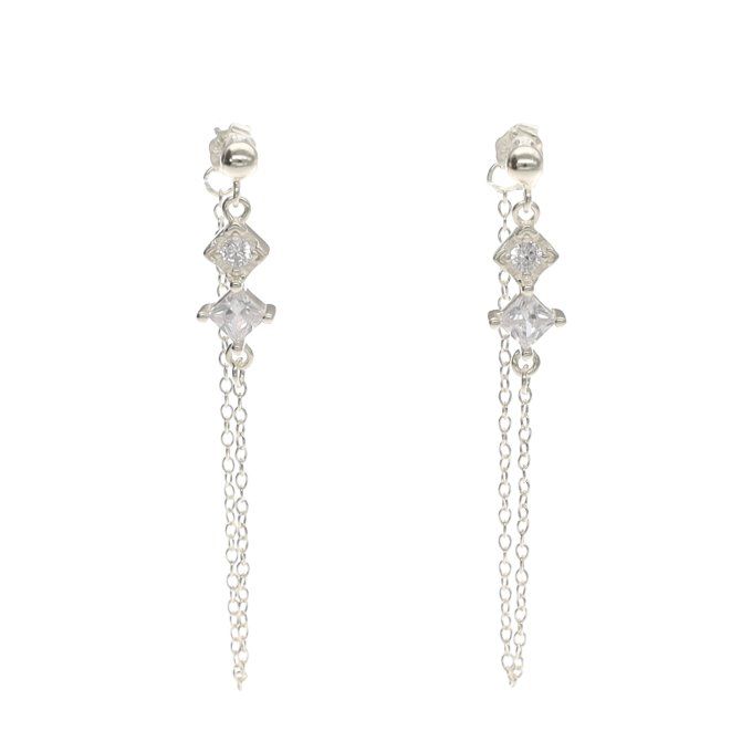 BOUCLE D'OREILLES 2 ZIRCONIUM CHAINE OR