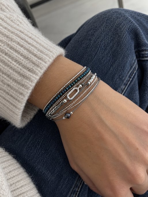 Bracelet ovale pavé gris denim