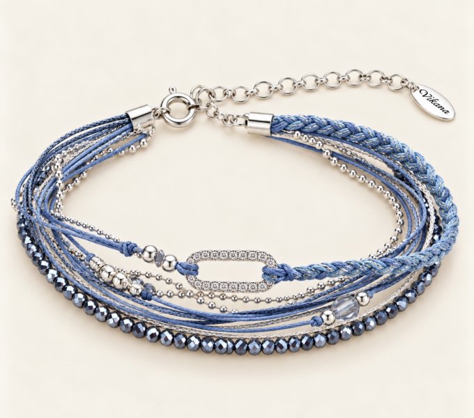 Bracelet ovale pavé gris denim
