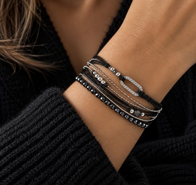 Bracelet ovale pavé noir 