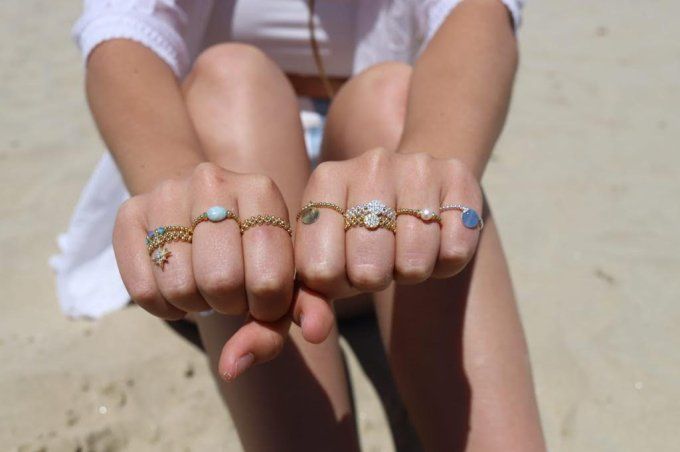 BAGUE LA PLAGE AMAZONITE DORE 